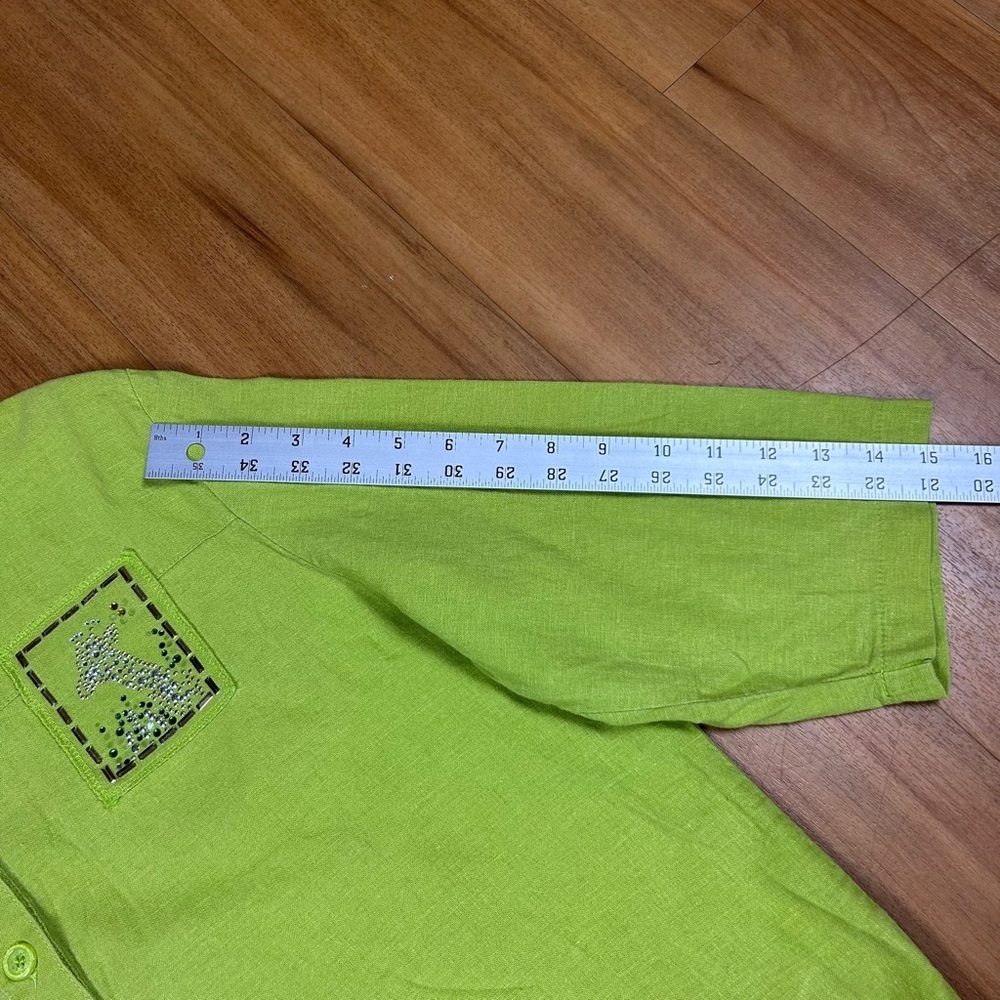 Gepetto Green Blouse with Decorative Patterns and Relaxed Fit 50% Rayon 50% Line - Picture 4 of 12